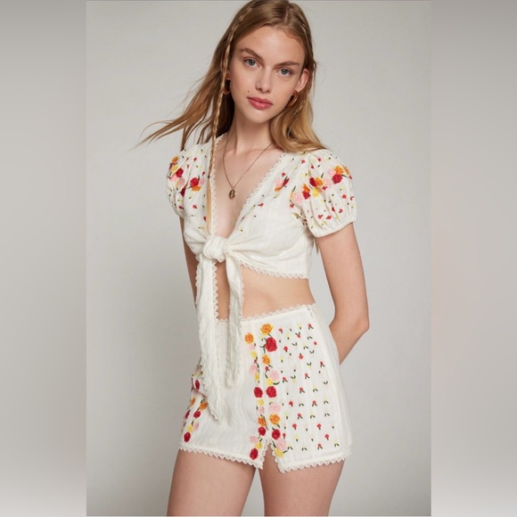 Kimchi Blue Tops - Kimchi Blue Eddie Floral Embroidered Top & Skirt Set